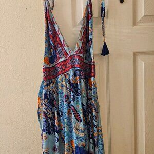 India Boutique Festival Vacay sleeveless maxi Dress boho tier ruffle hem S